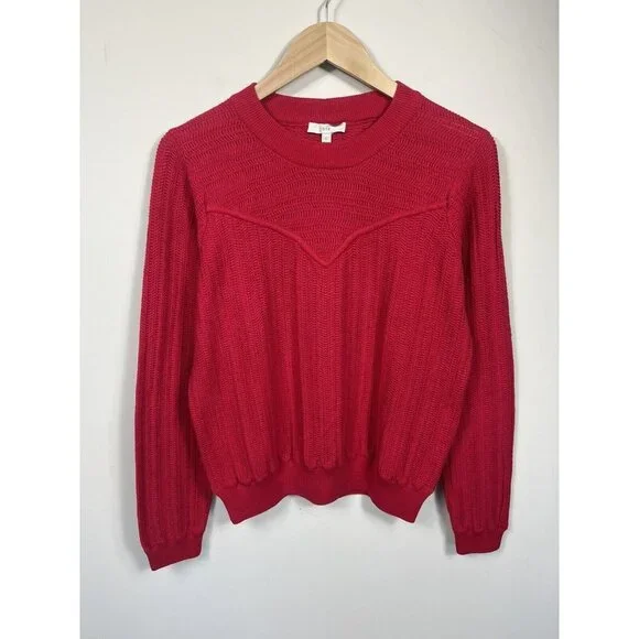 Joie Womens Sweater Large Pink Crew Neck Balloon Sleeve 100% Cotton - Picture 1 of 10